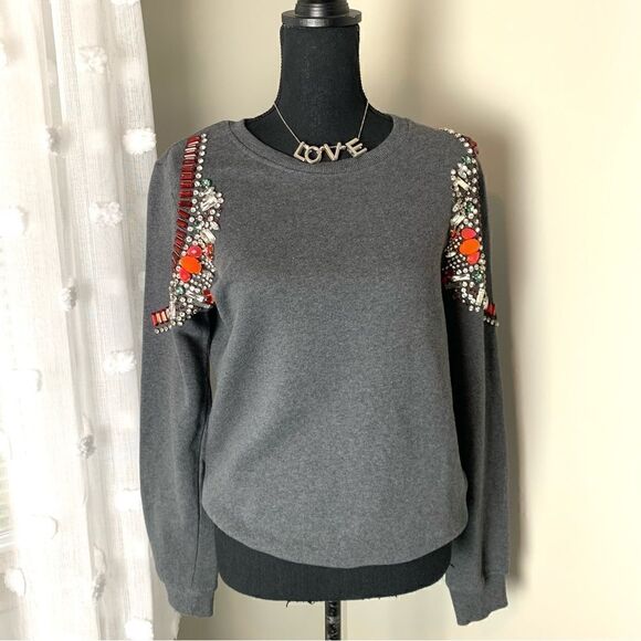 Hemant and Nandita 100% cotton gray sweatshirt with statement rhinestones size M - Picture 1 of 11